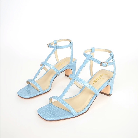 Lulus Shoes - Blue Crocodile-Embossed High Heel Sandals
